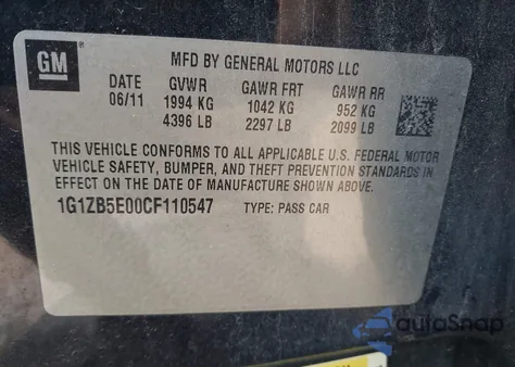 2012 Chevrolet Malibu Ls from USA, damaged, VIN 1G1ZB5E00CF110547